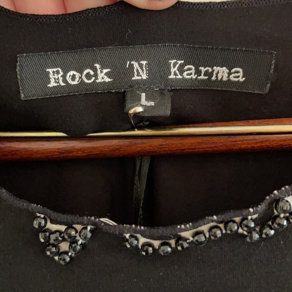 ROCK N’ KARMA NWT Scribble Stretchy Tshirt Dress Sequin and Bead Embellishment - Picture 6 of 9